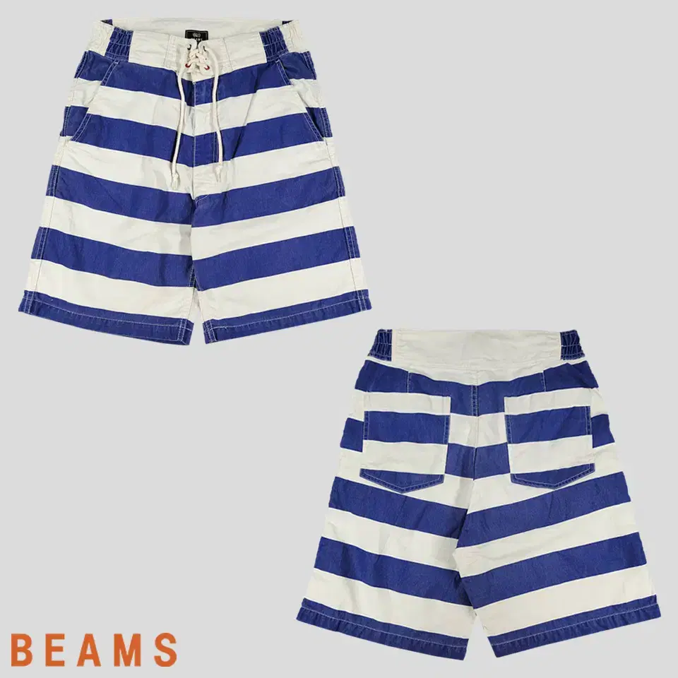 Beams Heart Pigment bloo White Striped Cotton100 Marine Look Swim Surfer Pan