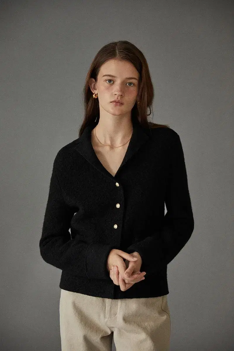 GED boucle collar cardigan black