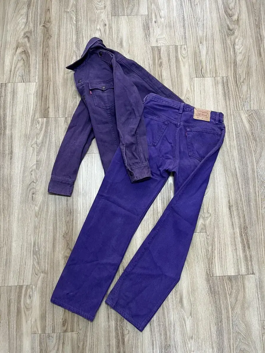 90s USA Levi's 501 Jeans/00s Denim Jacket Purple 32/L