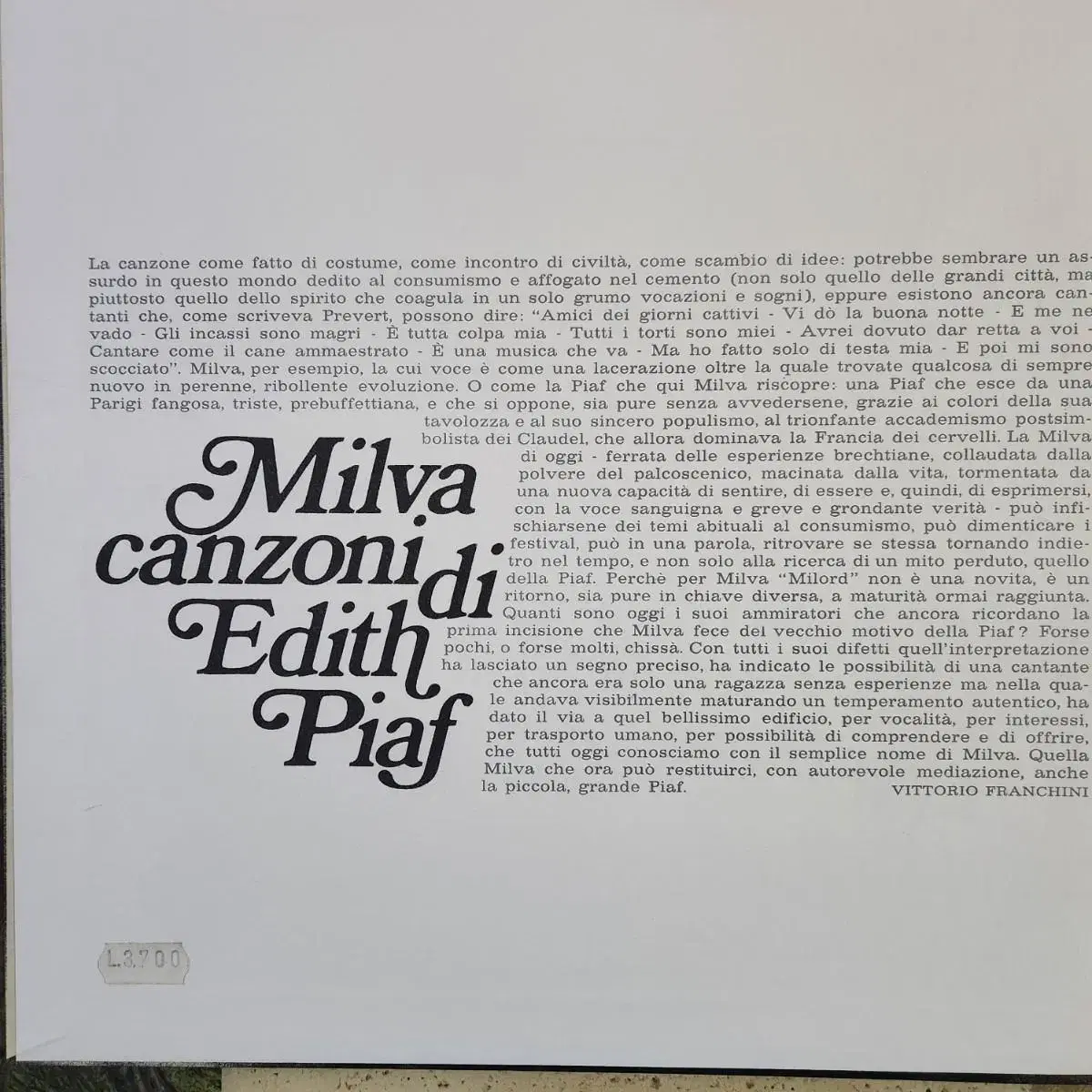 밀바(Milva) Canzoni di Edith piaf  LP