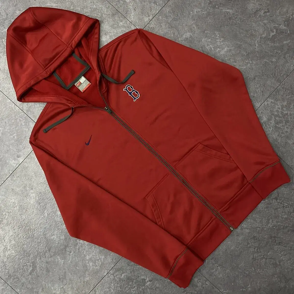 Nike Boston Small Logo Red Hoodie Zip Up