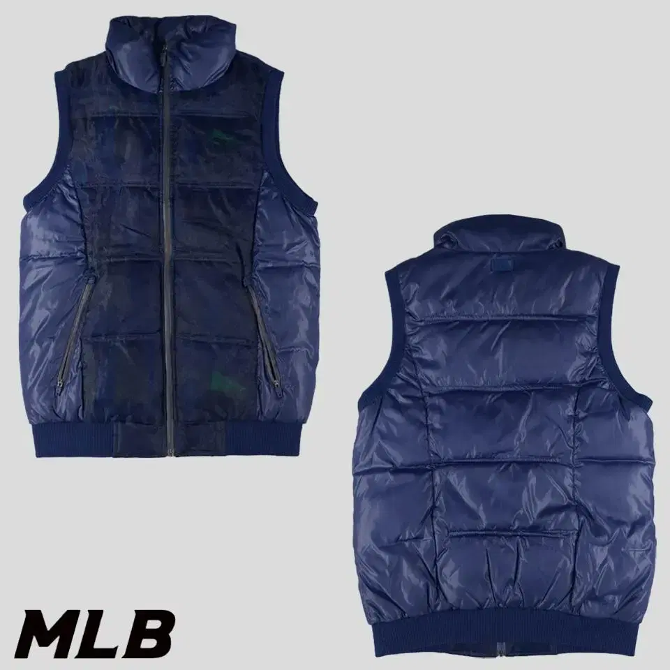 MLB M LB Navy Glossy Ski Flag Pattern See-Through Double-Woven Y2K Padded