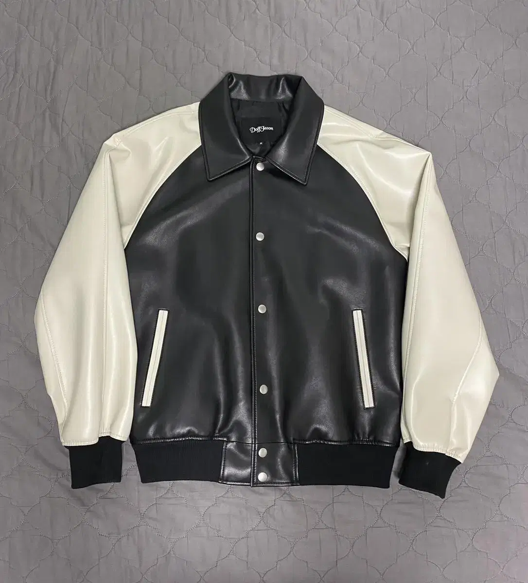 DopeJay Vegan Leather Balance Varsity Jacket BLACK - size M