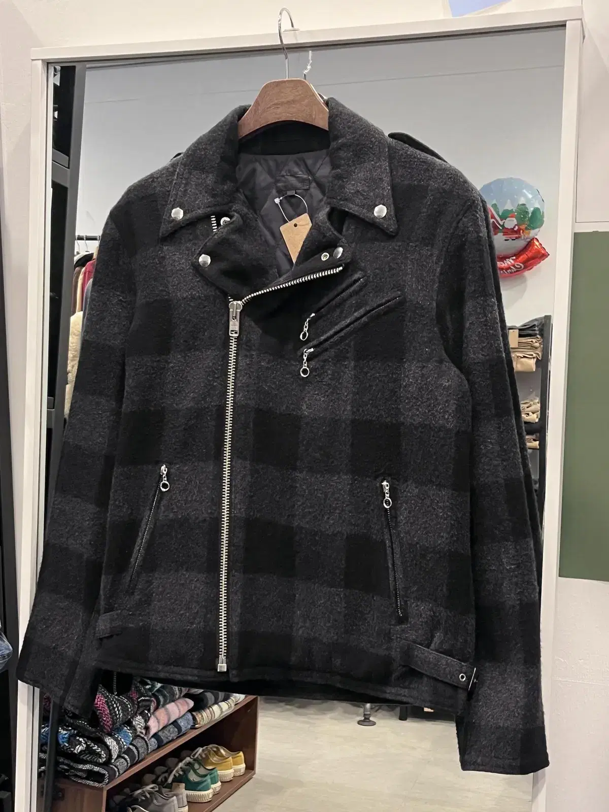 Beams Wool Check Rider Jacket