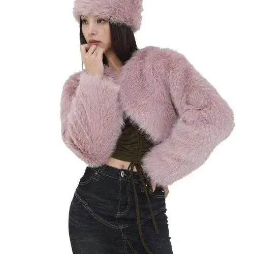 어글리쉐도우 퍼 자켓 SHORT CROP FUR JACKET(PINK)