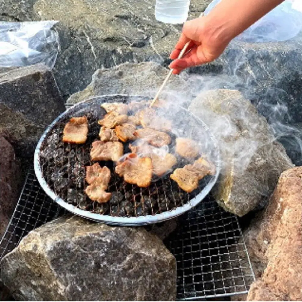 [무료배송] 일회용 맥반석석회 캠핑 그릴 바베큐그릴 고기불판 캠핑화로대