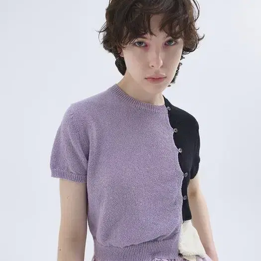 BOURIE 부리 Asymetric Short Sleeve Knit