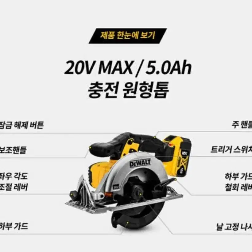 디월트 DCS391P2-KR 20V MAX 충전 원형톱 세트(5.0Ah