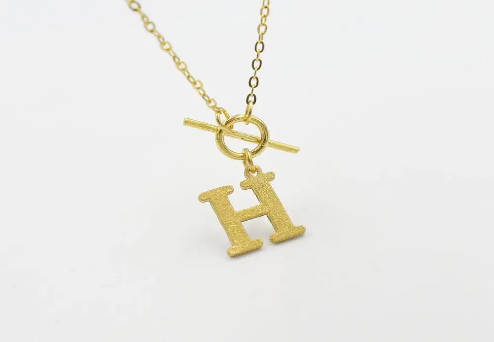 24k Solid Gold 1 Keum H Initial Integral Torclet Necklace with 18K Decoration