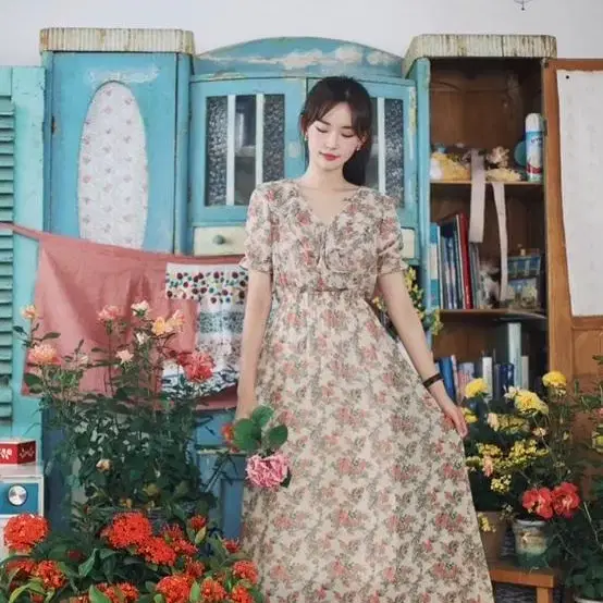 밀크코코아 helen floral maxi dress 플로럴 롱원피스