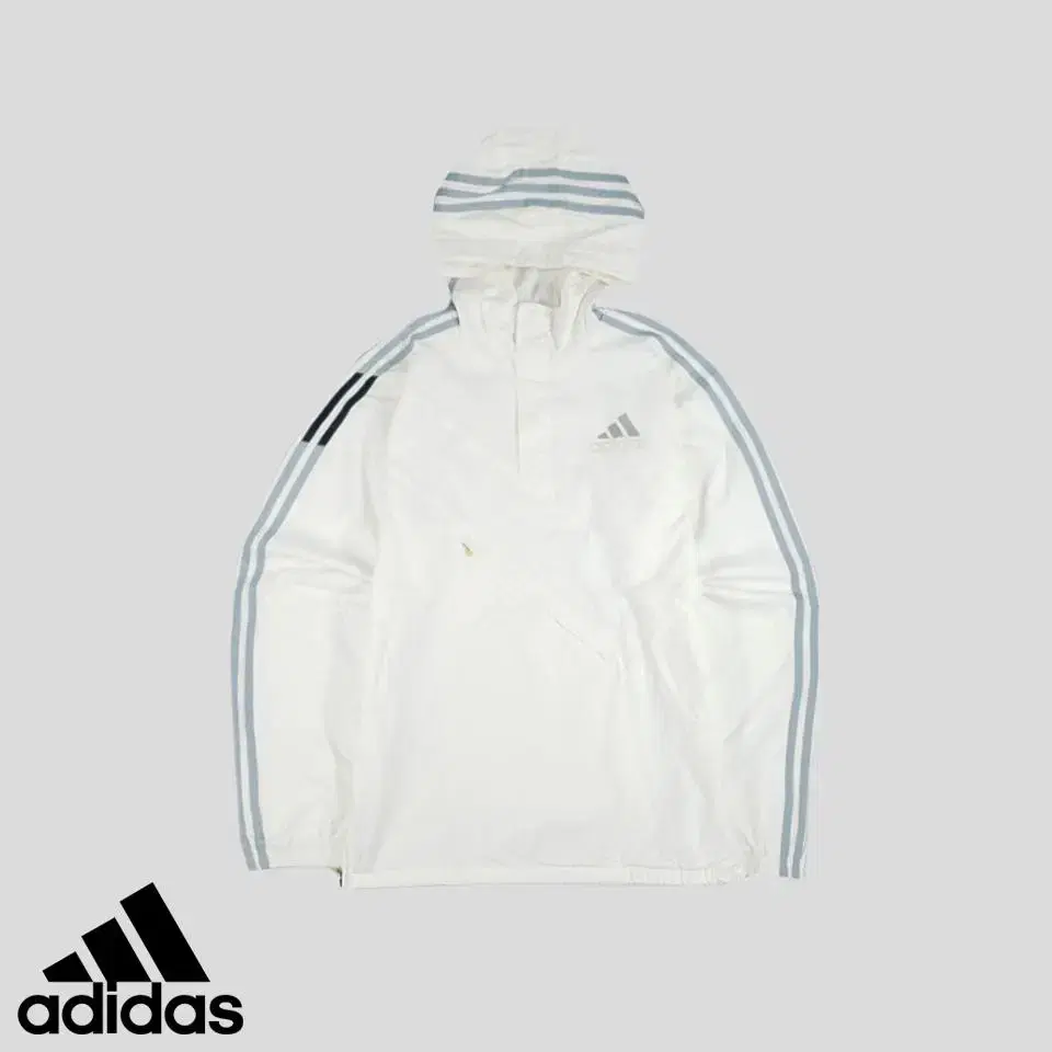 Adidas 00S White Grey Three Stripe Old School Hooded Anorak Windbreaker