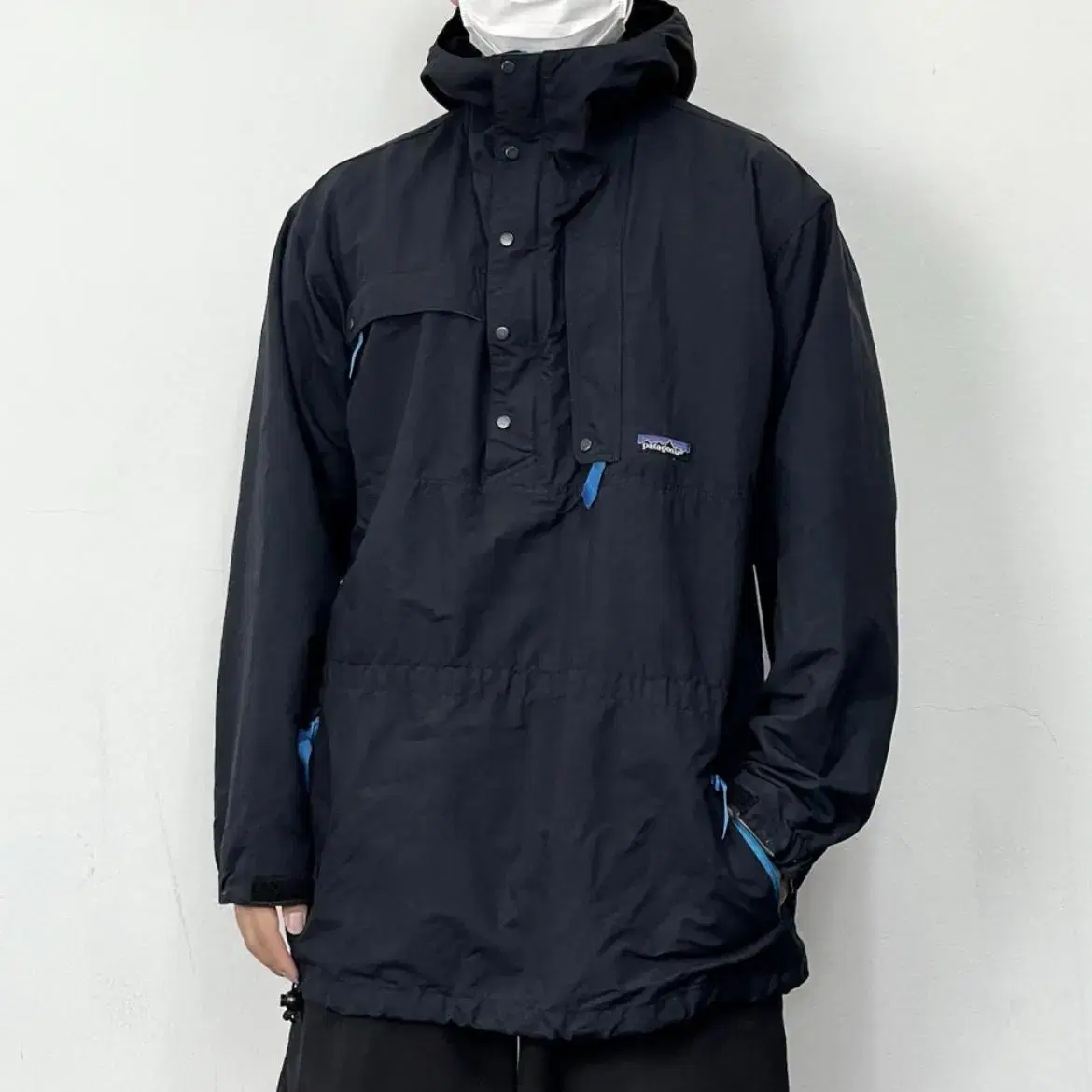 Patagonia Black Asymmetric Technical High-Neck Hooded Anorak Jacket