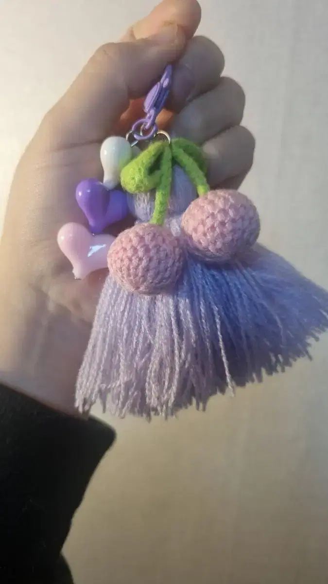 bora, knitted cherry tassel keyring