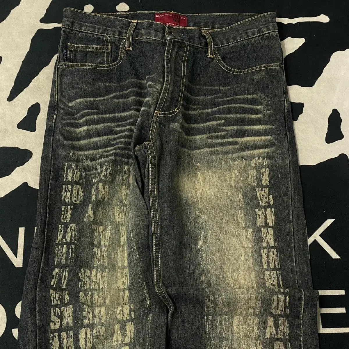 Nylaus Jeans 빈티지 레터링 워싱 데님팬츠L