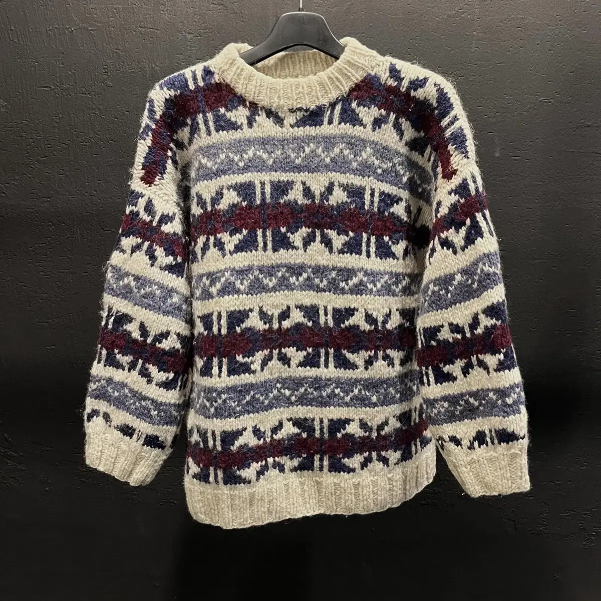 USA VINTAGE Ivory bloo Snow Pattern Detail Wool Roundneck Knit