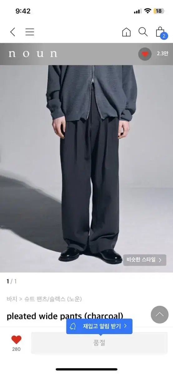 Noun wide pleated pants 1size / 노운 와이드슬랙