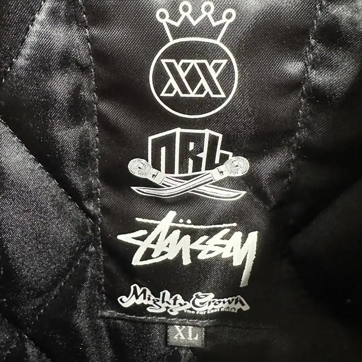 stussy x mighty crown x ninerulaz 바시티 자켓