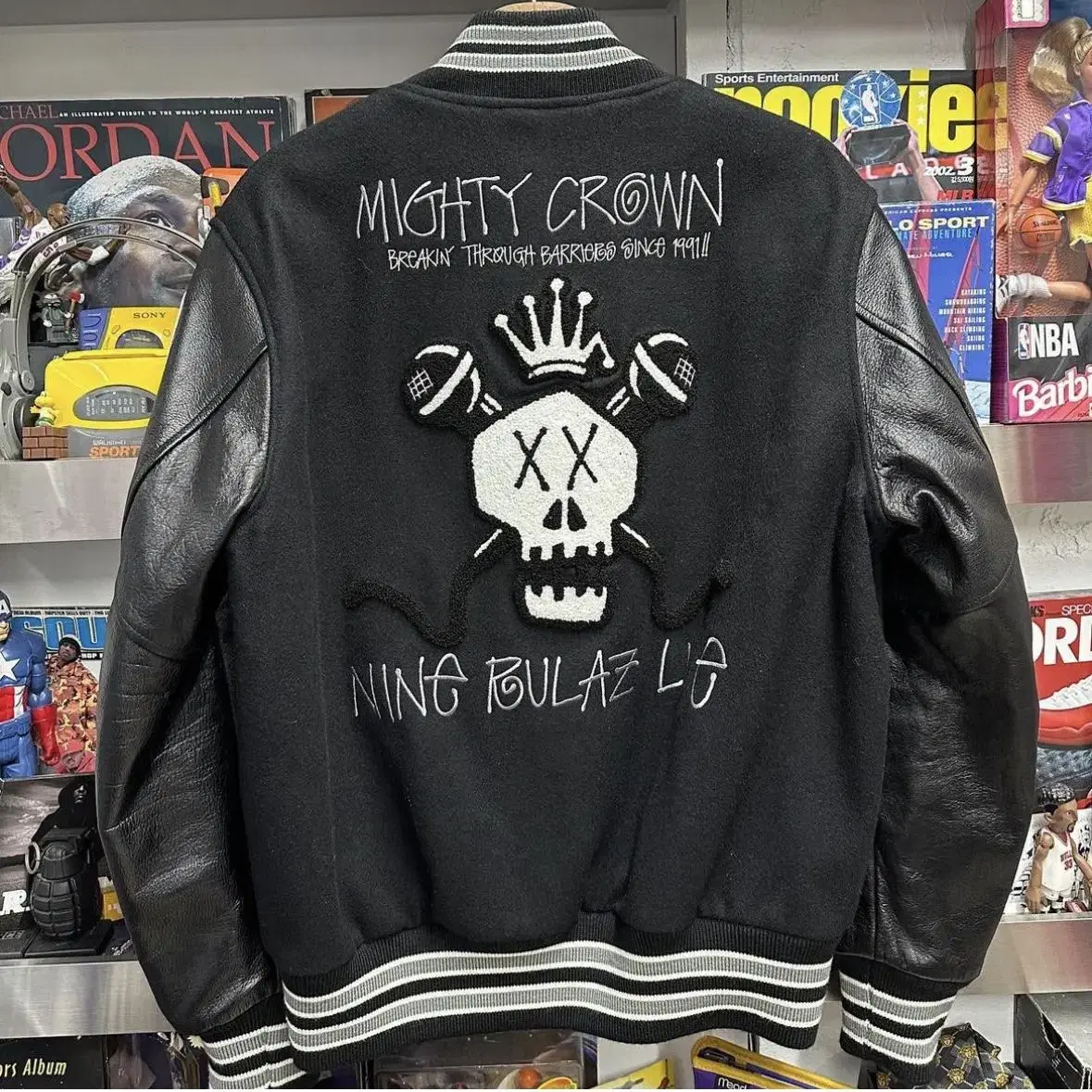 stussy x mighty crown x ninerulaz 바시티 자켓