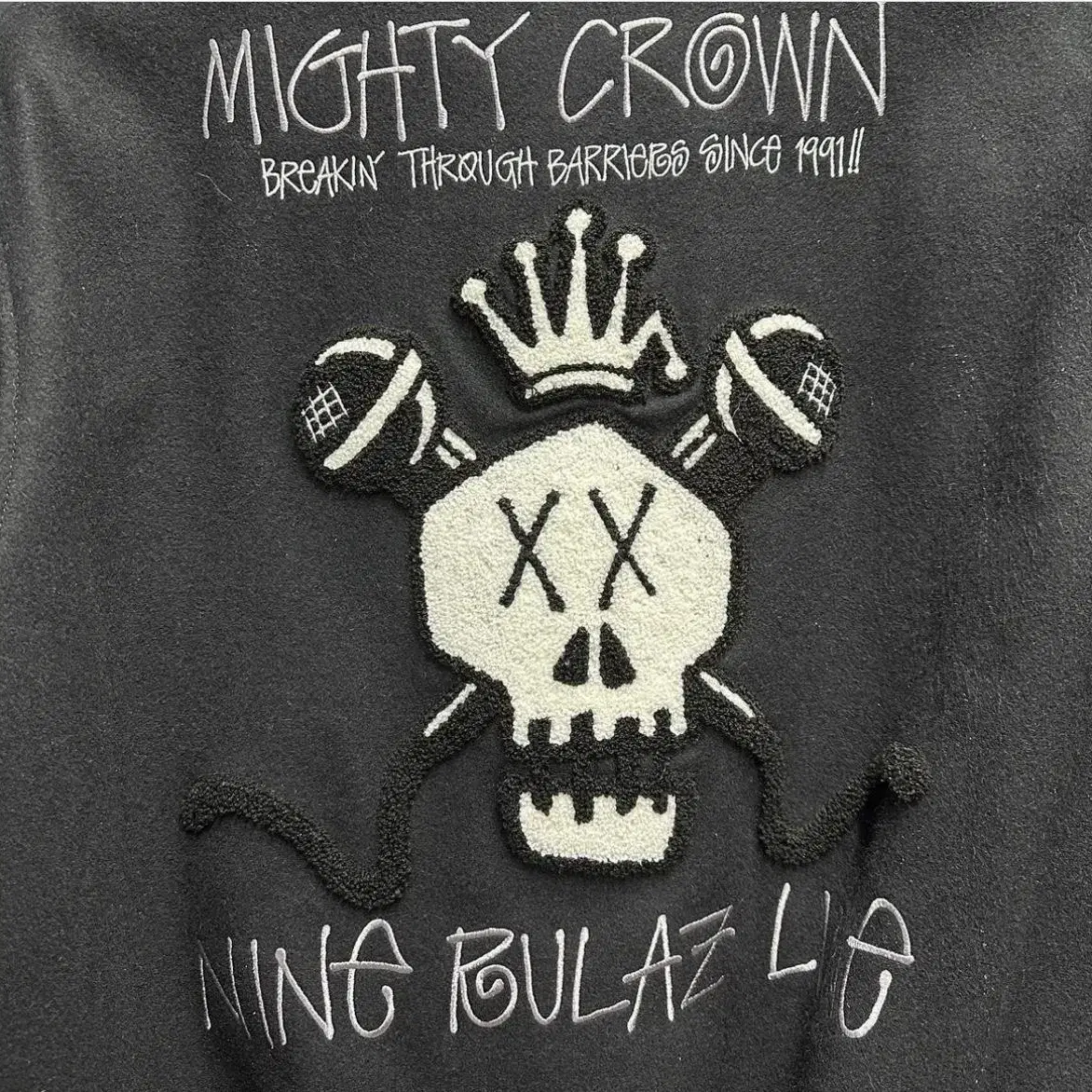 stussy x mighty crown x ninerulaz 바시티 자켓