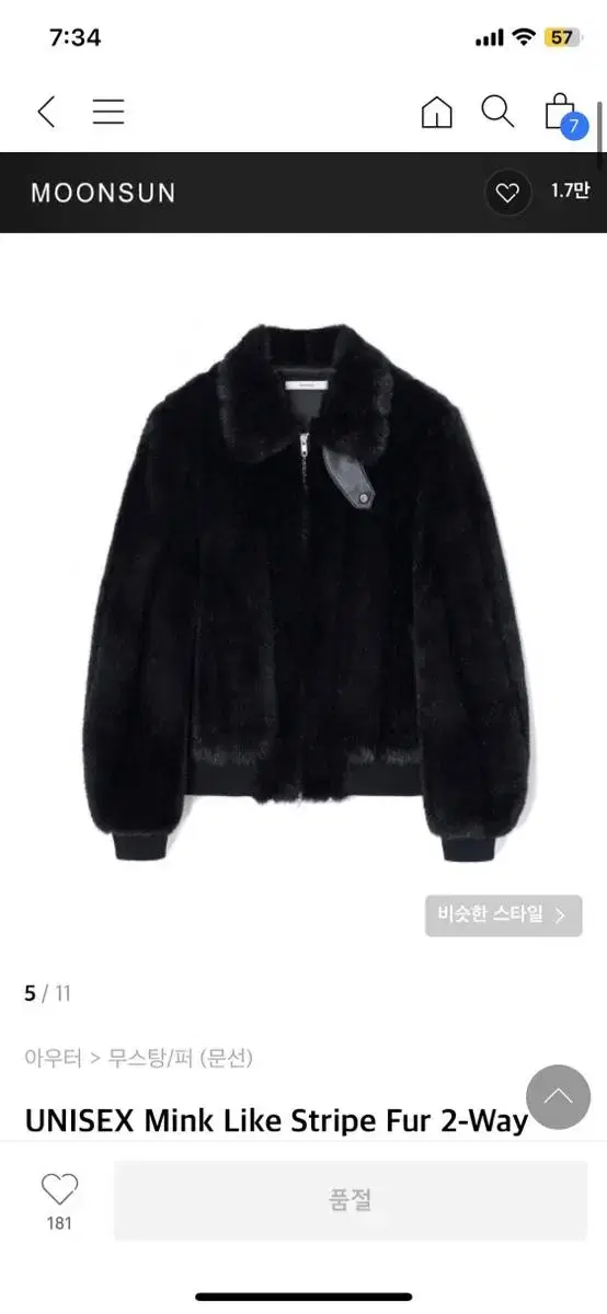 Moonsun Unisex Mink Fur Jacket Black L