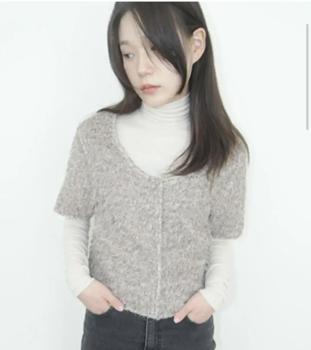 에프터먼데이 furry boucle knit half top