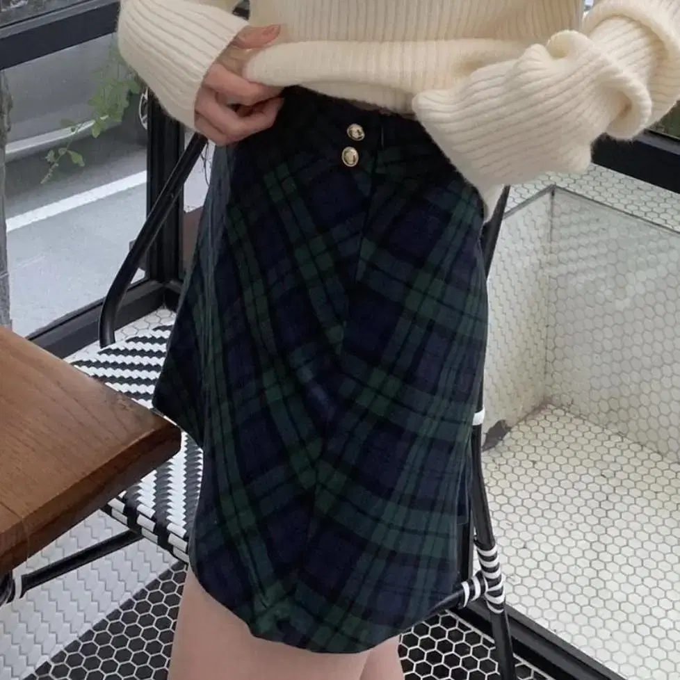 Eve Studio Classic Check Skirt Green