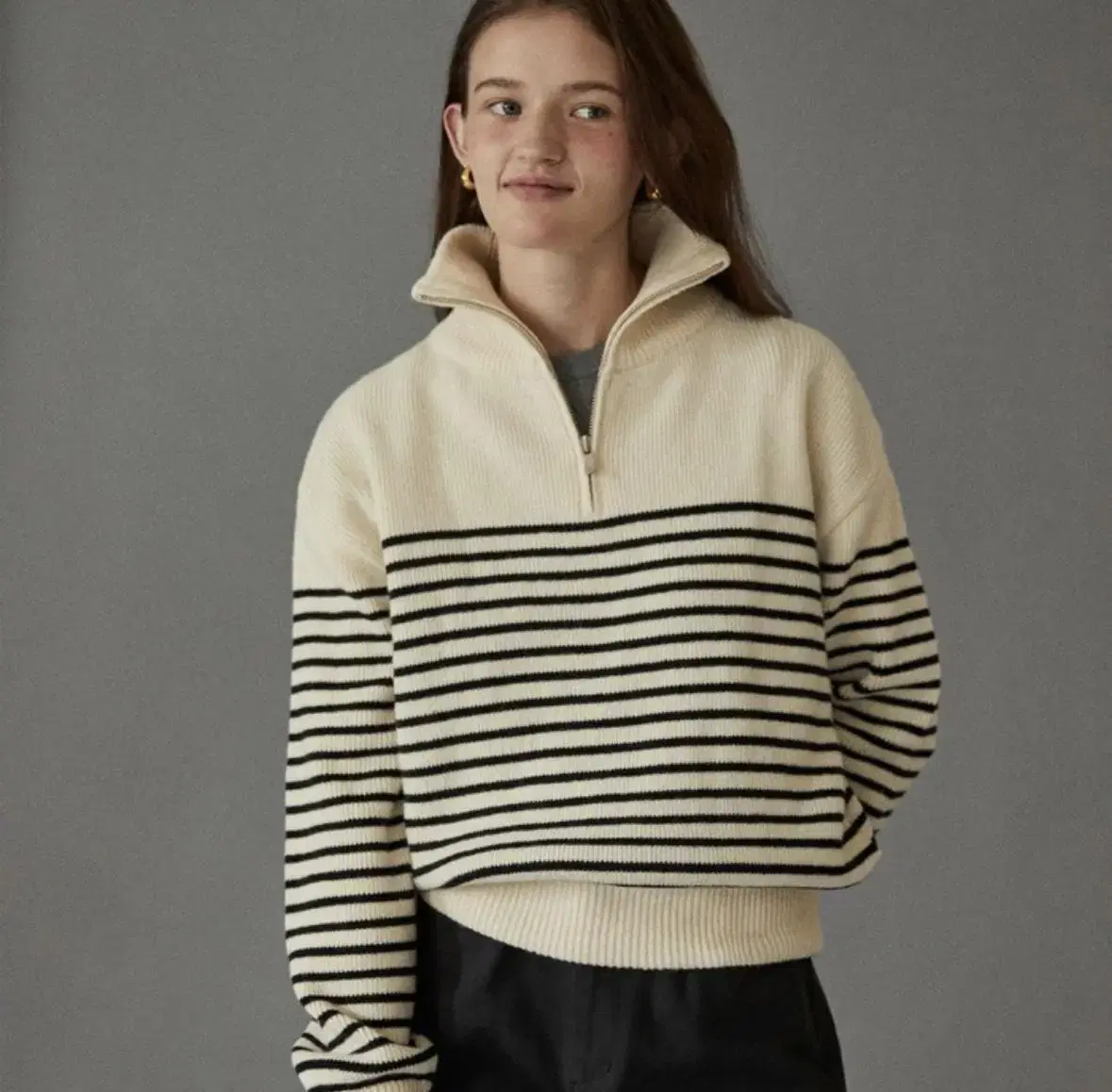 Ged Stripe Zip-Up Knit Ivory S