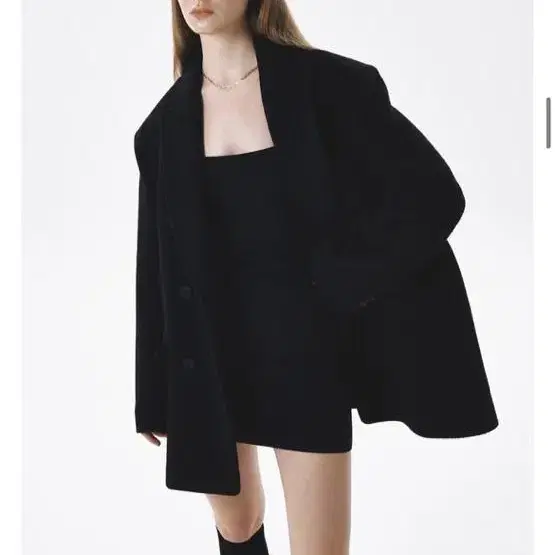 Current DADDY DOUBLE HALF COAT [BLACK]