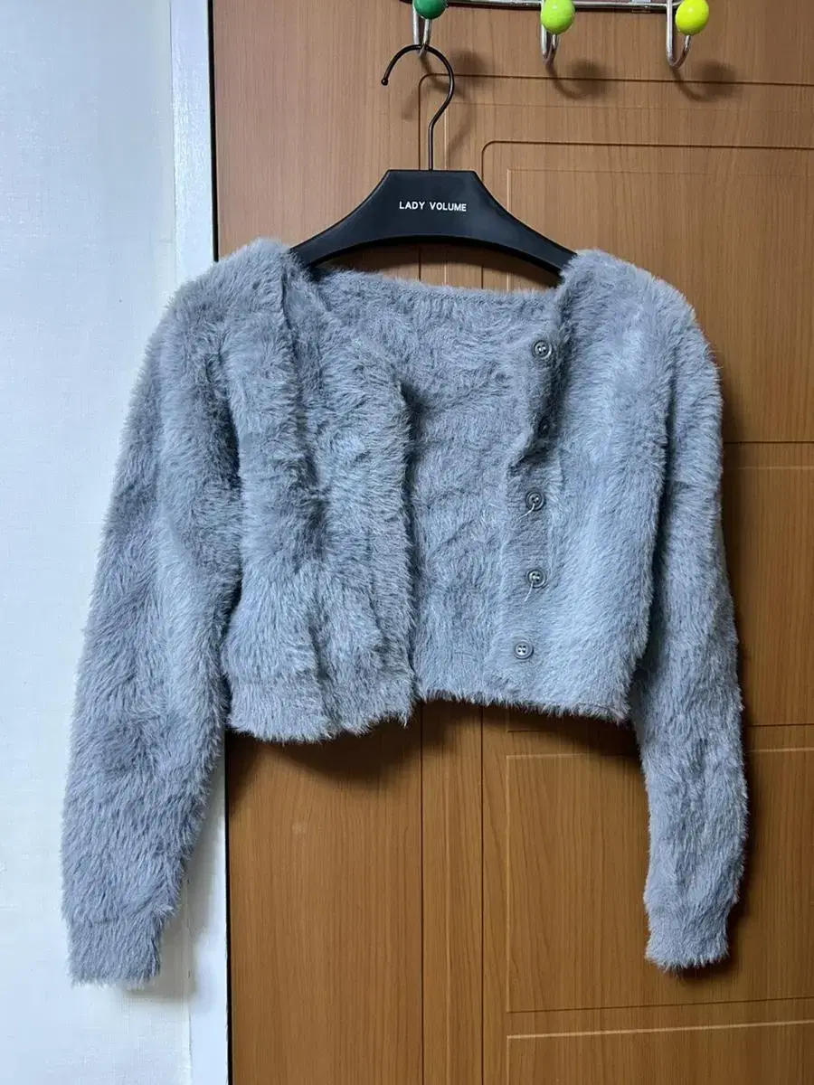 Gray Angora Crop Cardigan