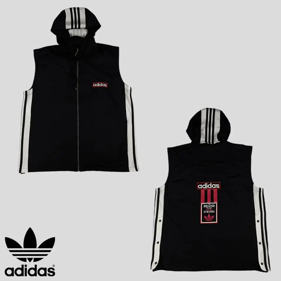 Adidas 90S Black White Three-Seam Sidebutton Old School Hooded Vest Vest