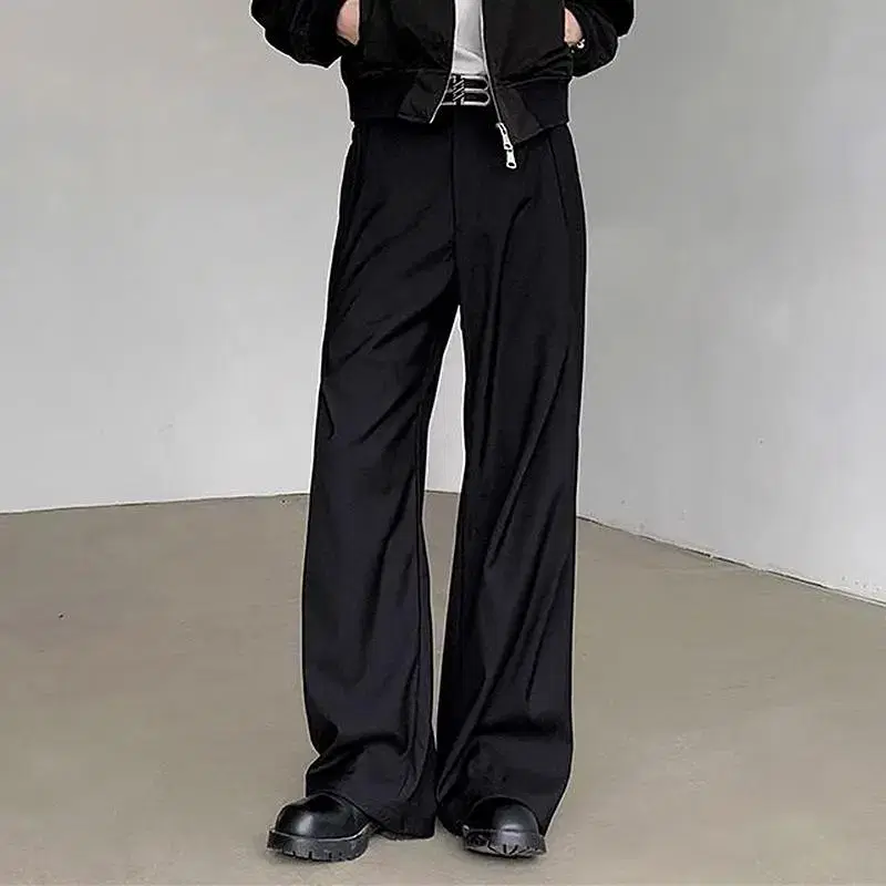 Men's wide-legged slacks Men's line-stitched black slacks pants