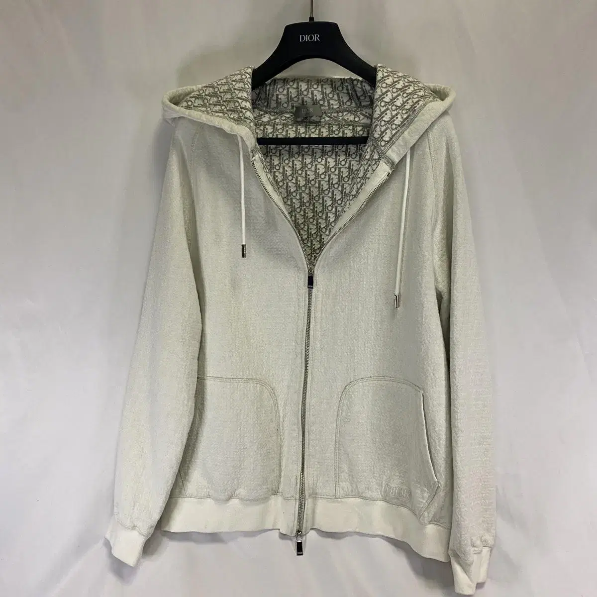 L) Dior Cashmere Oblique Hooded Zip-up