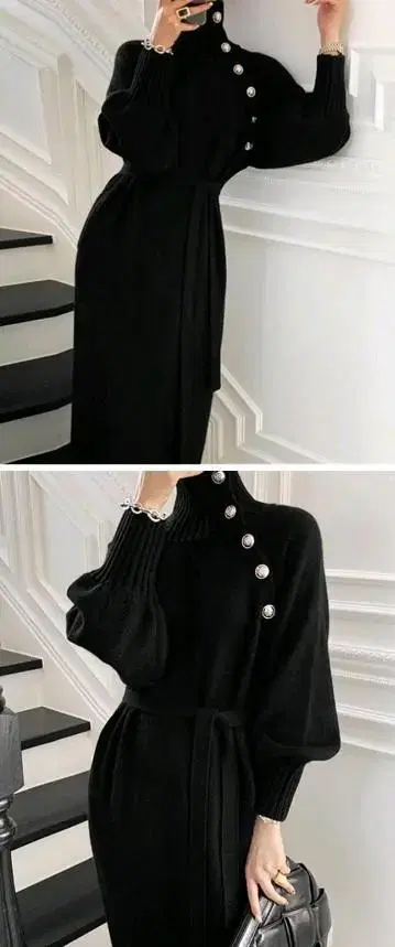 Women's comfortable off-the-shoulder chunky knit ONEPIECE with black leggings