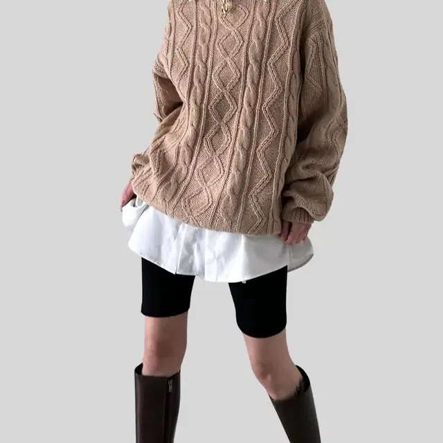 < (OTHER)beige cable wool knit >