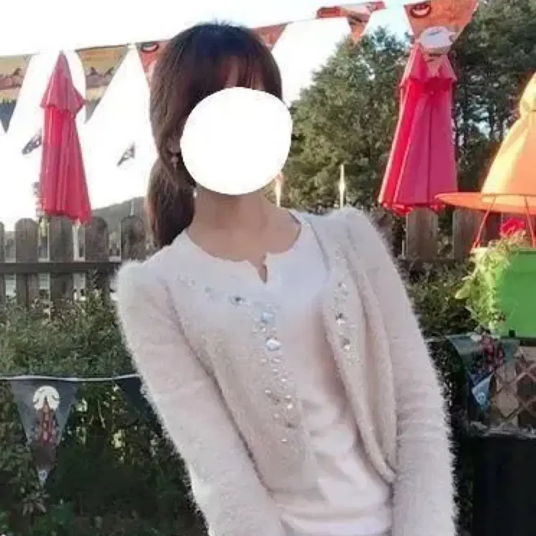 [F] 보석 큐빅 진주 장식 아이보리 가디건 아우터