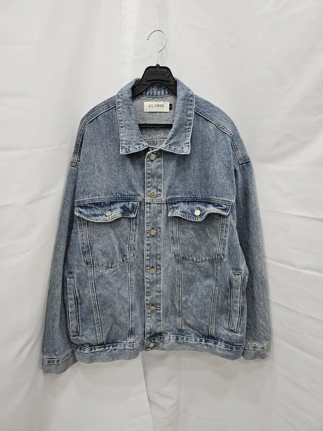 LIL CHER Men's Vintage Overfit Denim Jacket Light Blue L MOJ014