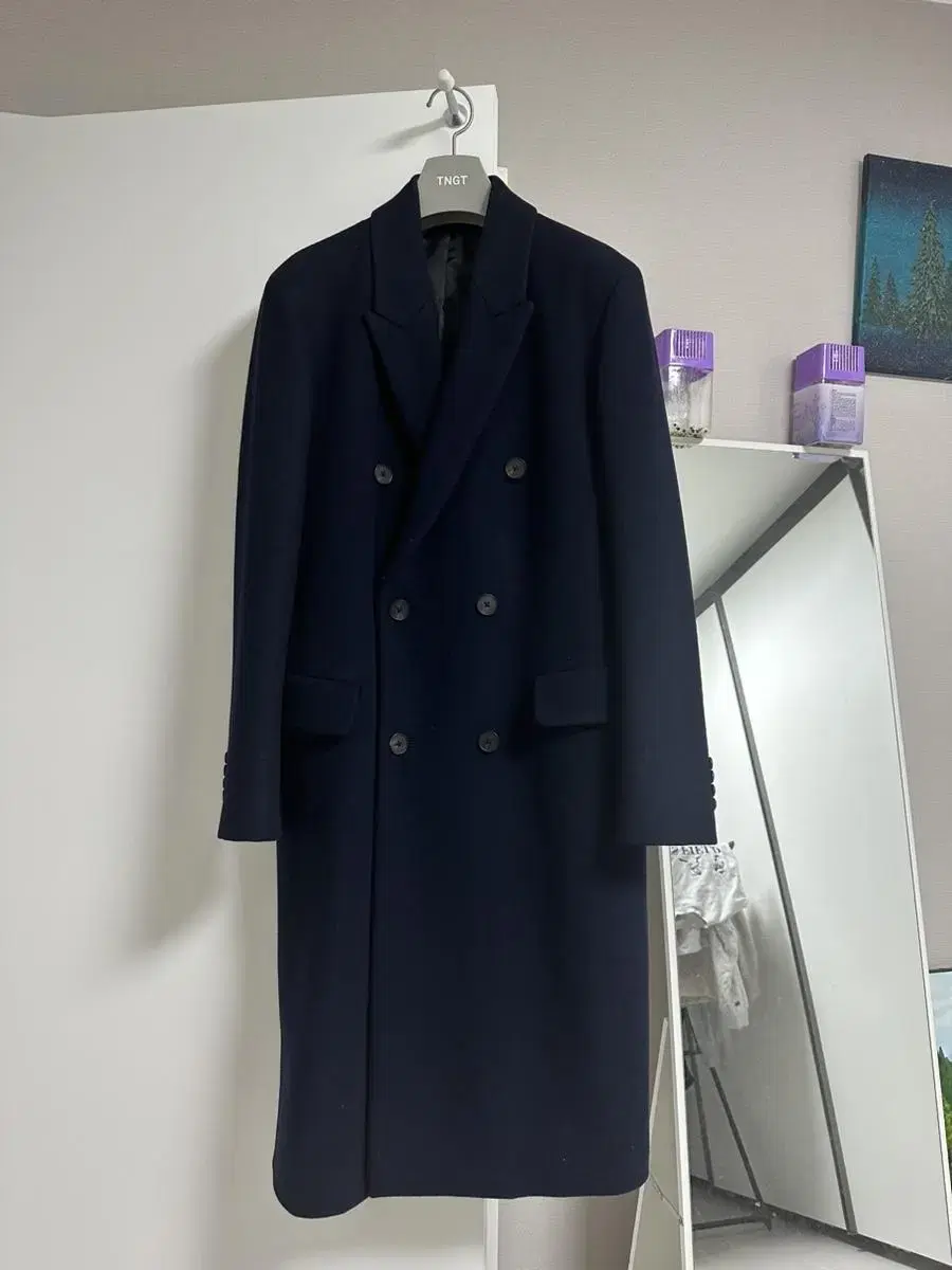 TNGT Navy cashmere-blend double-breasted coat 105