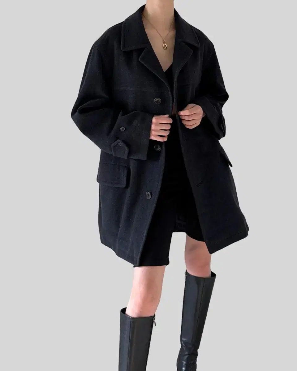 < (BURBERRY)gray wool car coat >