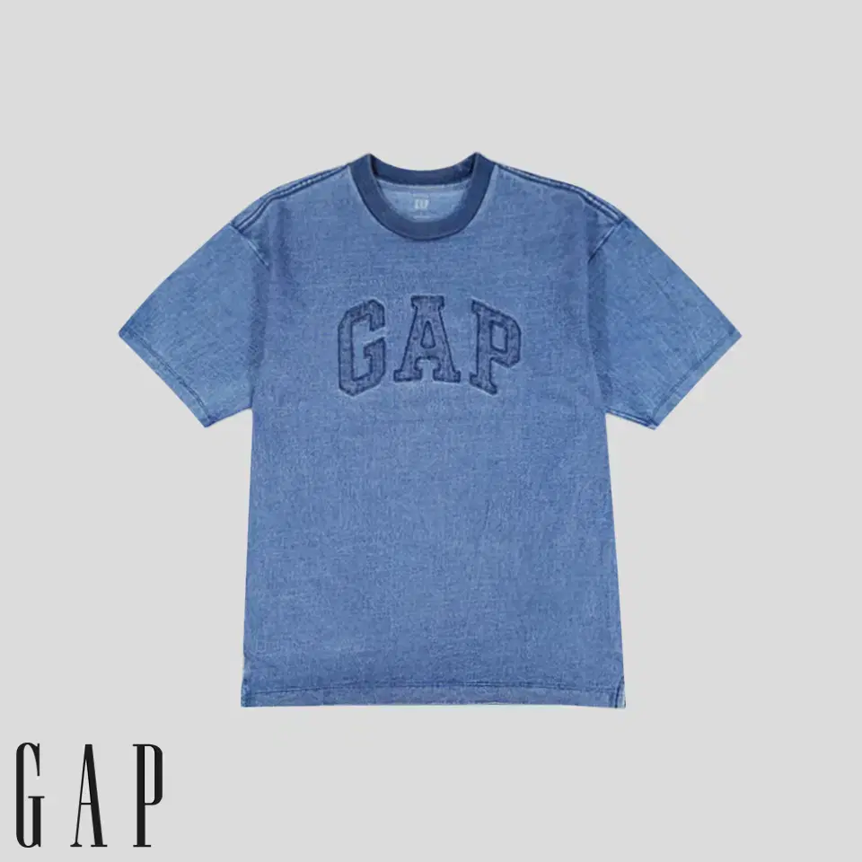 GAP 갭 워시드 블루 로고패치 올드스쿨 라운드넥 헤비코튼100 반팔 티