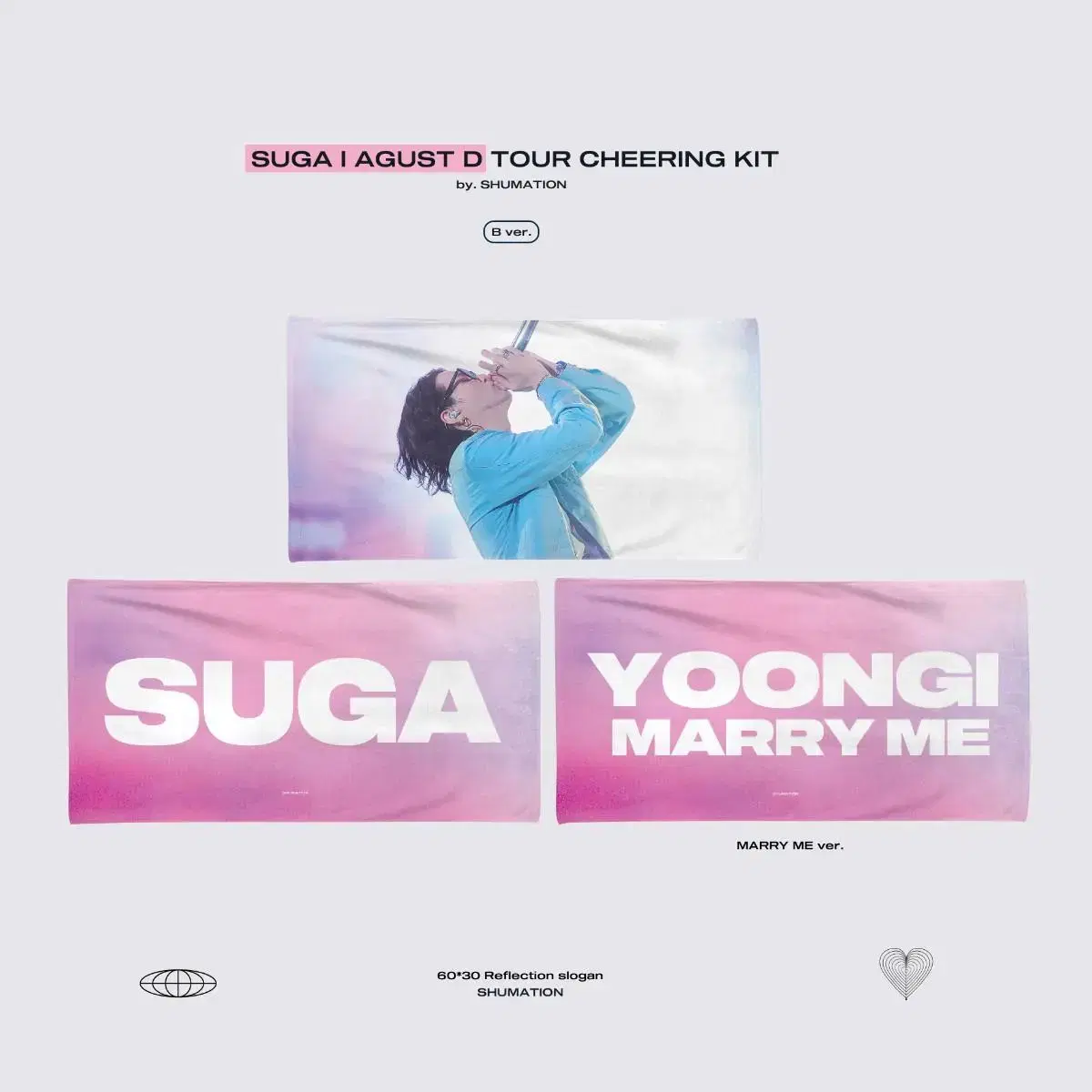 Shimmering BTS suga Reflective slogan.