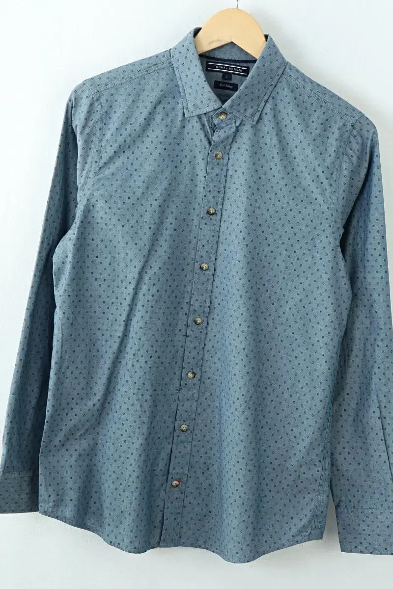 (S) Tommy Hilfiger Shirt Men's bloo Cotton Plain-9E10