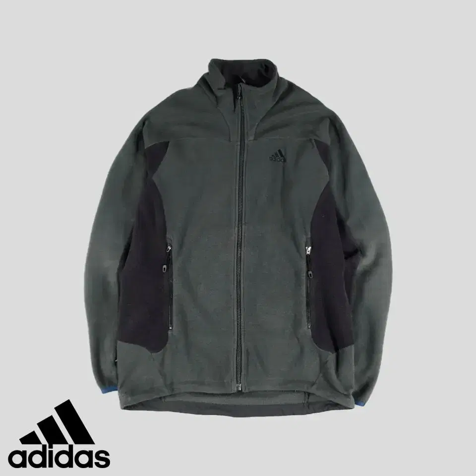 Adidas Black Grey Tricolor Logo Poly Fleece Hooded Jacket L