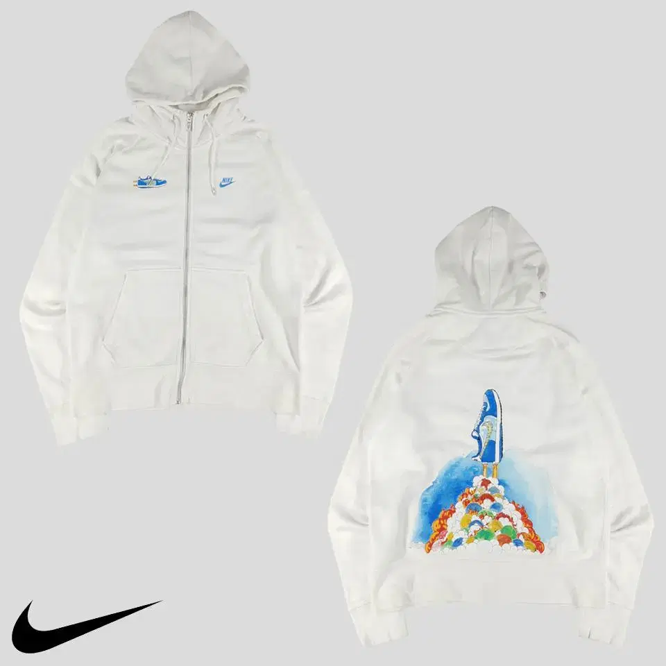 Nike White bloo Big Printing Cotton Poly Full-Zip Hooded Jacket M