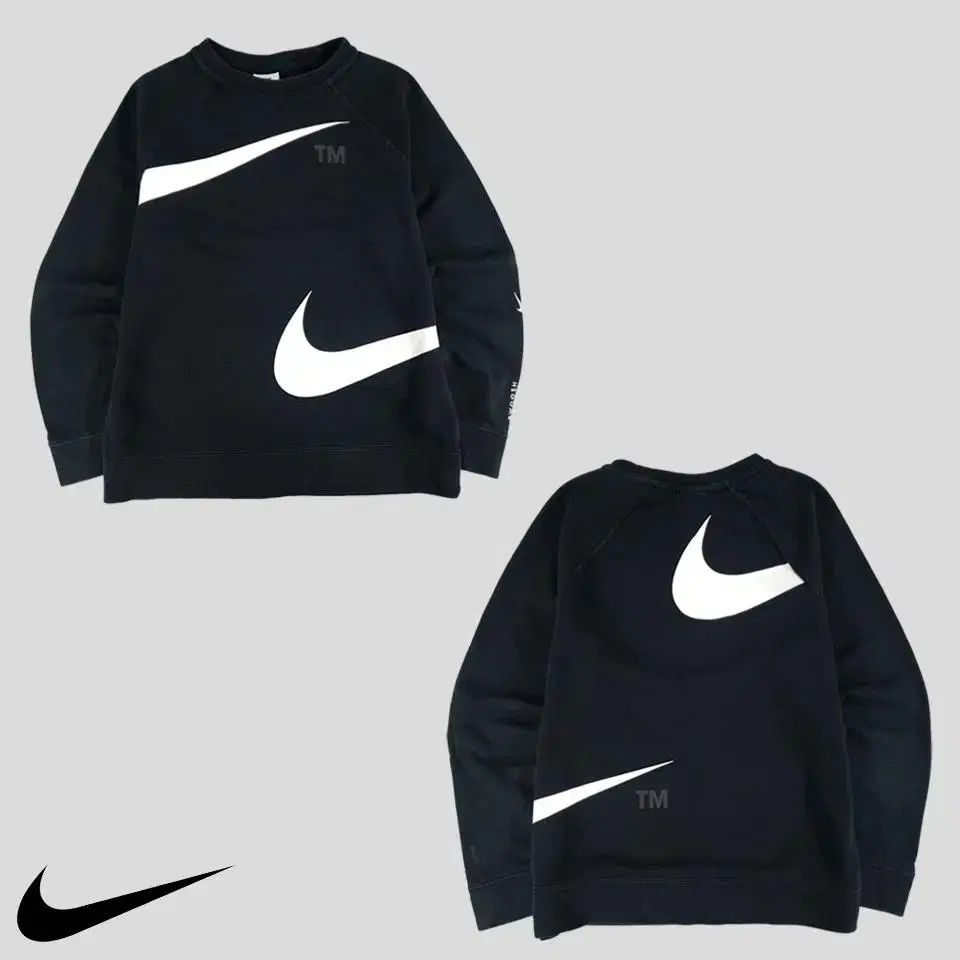 Nike Youth PigmentBlack White Double Big Swoosh Sweatshirt Man to Man T-Shirt W