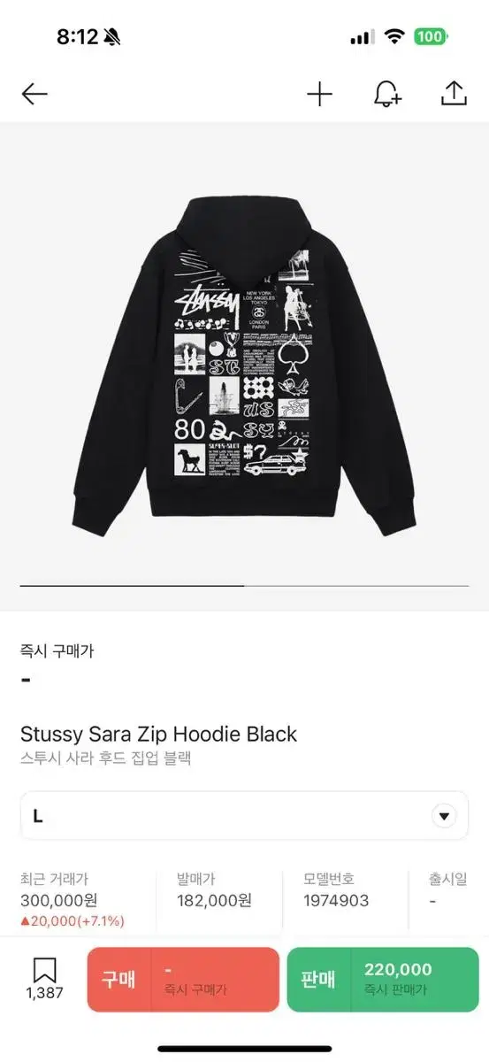 [L SIZE]Stussy Sarah Hooded Zip-up Black