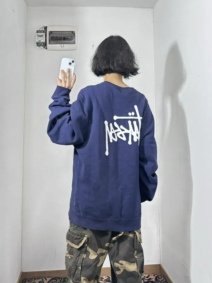 Stussy Navy Big Logo Man-to-Man L