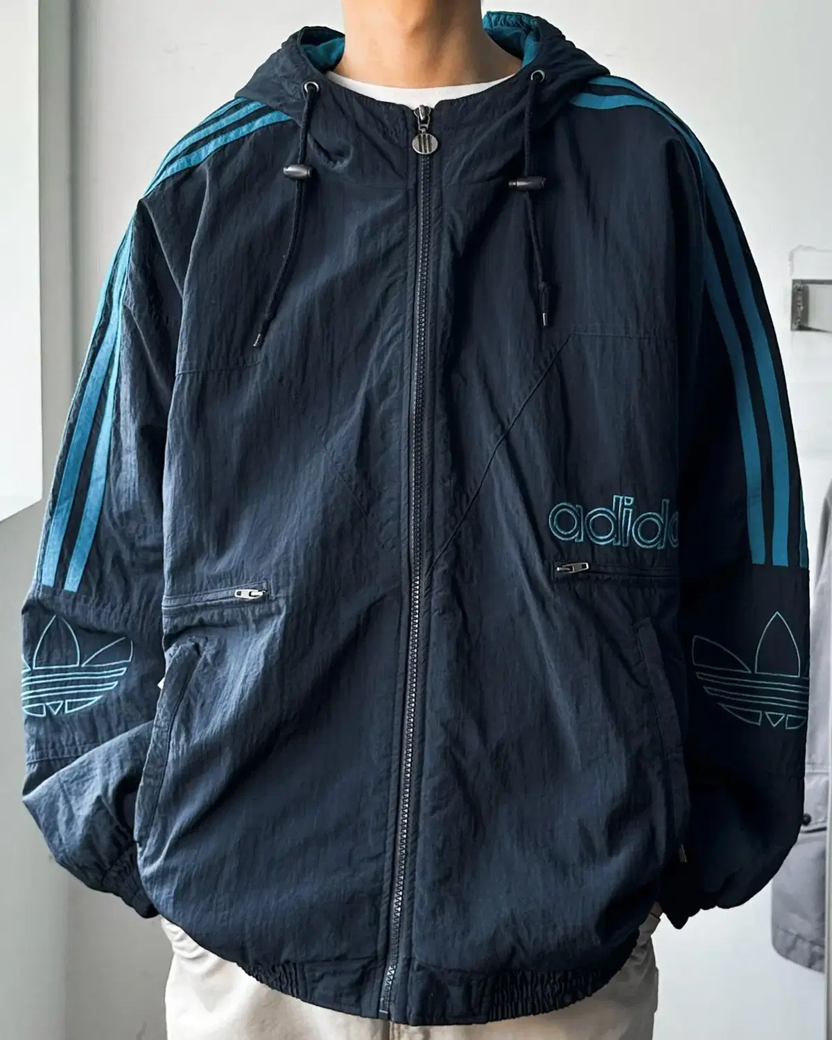 Adidas 90's 3 Stripe Big Trefoil Logo Nilo Hooded Jumper