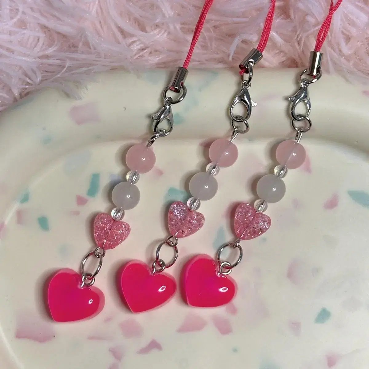 Doremin May_Pink Heart Beaded Keyring