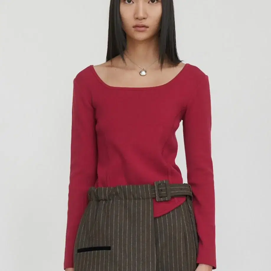 SQUARE NECK CORSET KNIT red