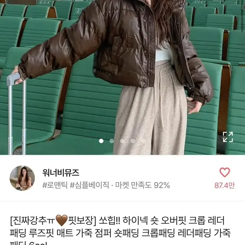 하이넥 숏 오버핏 크롭 레더 패딩 루즈핏 매트 가죽 레더 패딩